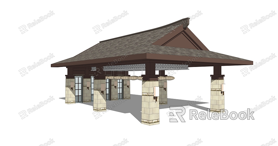 Southeast Asia Gate Gate Pavilion model