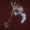 Battle Axe With Curved Metal Blade Red Wrapped Handle And Spiked Design