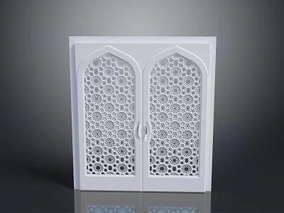 Elegant White Furniture Double Doors With Intricate Laser Cut Geometric Patterns 3d model