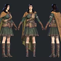 Medieval Woman Character Design With Green Dress Brown Cape And Leather Boots