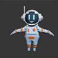 Low Poly Astronaut Sculpture Carving With Helmet Antenna Outstretched Arms And Blue Orange Details