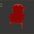Classic Red Leather Armchair with Diamond Stitching and Orange Wooden Frame and Curved Legs Design
