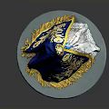 Blue Decorative Hat With Intricate Floral Embroidery And Golden Accent Details