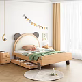 Wooden Kids Bed With Upholstered Cartoon Ear Headboard Storage Drawers And Cozy Decor