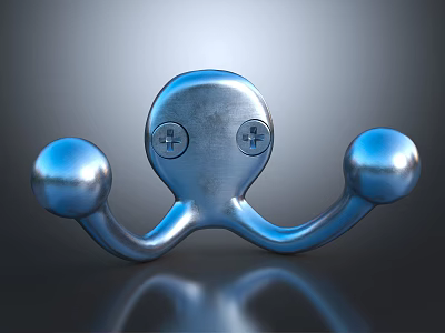 Shiny Silver Metal Hook With Modern Design And Double Ball Ends And Screws 3d model
