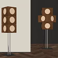 Modern Cube Floor Lamp with Wooden Structure Round Warm Light Shades and Black Metal Base