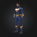 3D Model of Muscular Man in Blue and Gold Heroic Bodysuit Standing Pose
