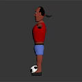 3D Human Character Wearing Red Shirt Blue Shorts with Outstretched Arms and Soccer Ball