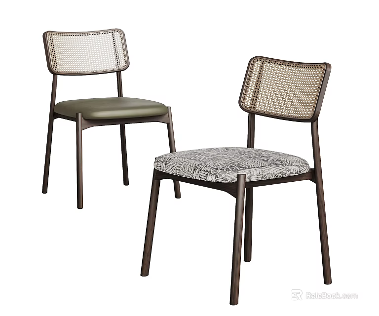 Modern Dining Chairs With Woven Backrest Different Seat Materials And Dark Frame 3d model