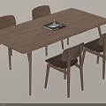 Wooden Rectangular Dining Table Set with Four Upholstered Chairs and Tabletop Magazine Decor 3d model
