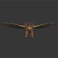 Detailed 3D Dragon Model With Spread Brown Orange Wings And Spikes