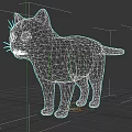White Cat 3D Model With Green Eyes Standing On Dark Background 3d model