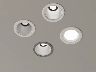 Four Recessed Ceiling Lights With White And Gray Trim On Gray Ceiling 3d model