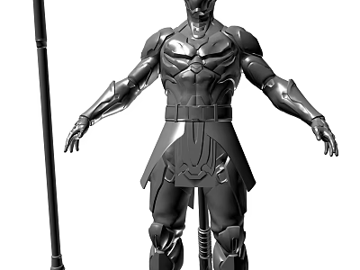 Game Movie Character With Detailed Metallic Armor And Polearm Weapon Standing Pose Design Details 3d model