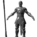 Game Movie Character With Detailed Metallic Armor And Polearm Weapon Standing Pose Design Details