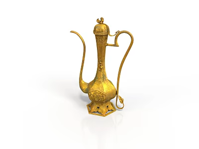 Golden Traditional Teapot With Intricate Decorative Patterns As Elegant Household Item 3d model