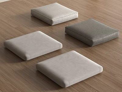 Soft Square Floor Cushions In Light And Dark Gray Tones On Wooden Surface 3d model