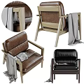 Multi Colored Leather Leisure Chairs With Wooden Frames And Gray Blankets Draped 3d model