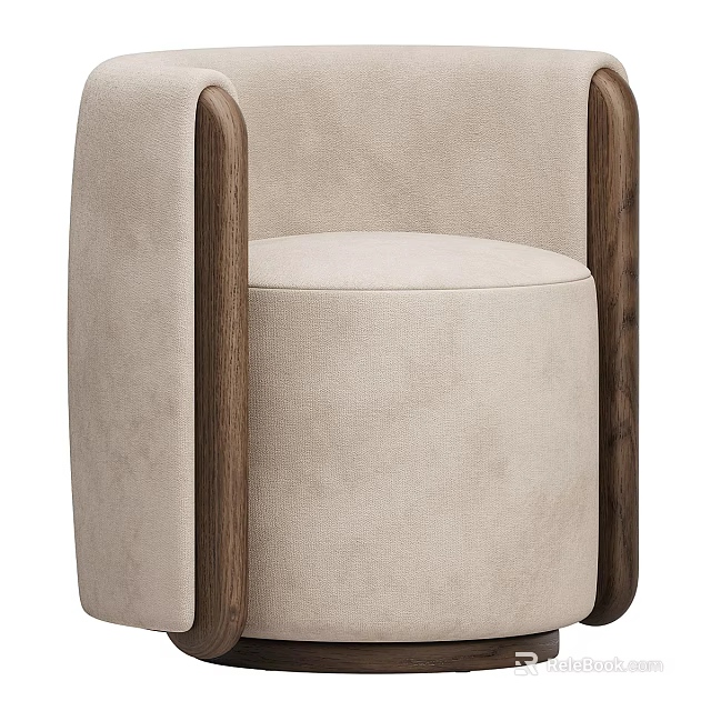 Modern Beige Accent Chair Upholstered with Wooden Armrests and Minimalist Design 3d model 