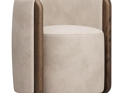 Modern Beige Accent Chair Upholstered with Wooden Armrests and Minimalist Design 3d model