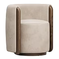 Modern Beige Accent Chair Upholstered with Wooden Armrests and Minimalist Design