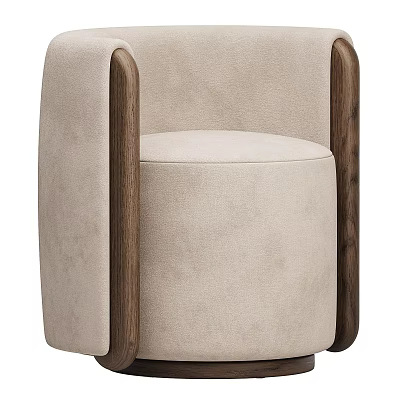 Modern Beige Accent Chair Upholstered with Wooden Armrests and Minimalist Design 3d model
