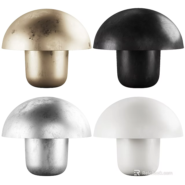 Stylish Mushroom Shaped Table Lamp with Gold Black Silver and White Finishes 3d model 