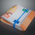 Bundled Stack of 50 Euro Banknotes Secured with Blue Strap
