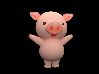 3D Pink Pig Doll With Open Arms And Cute Expression On Black Background 3d model