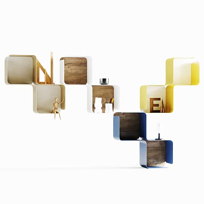 Modern Modular Wall Cabinets Design With Colorful Wooden And Colored Panels 3d model Modern Modular Wall Cabinets Design With Colorful Wooden And Colored Panels 3d model