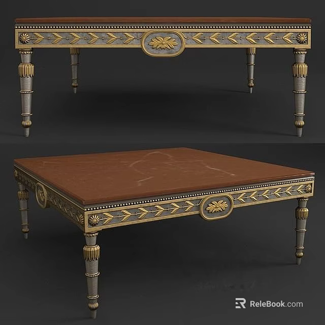 Traditional Coffee Table With Wooden Top Gilded Accents And Ornate Carved Legs 3d model 