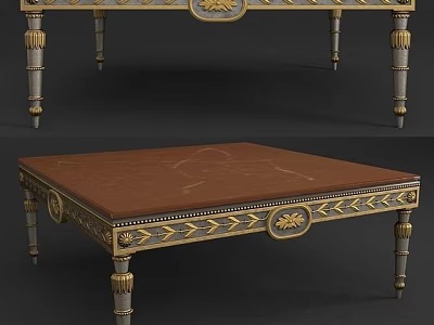 Traditional Coffee Table With Wooden Top Gilded Accents And Ornate Carved Legs 3d model