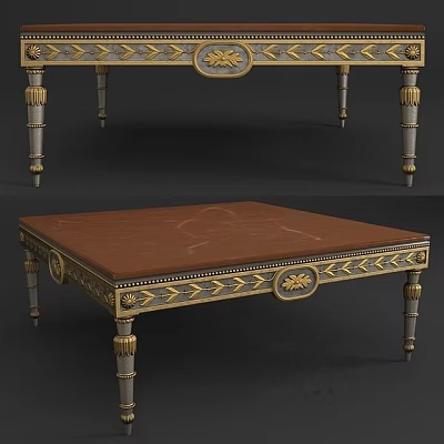 Traditional Coffee Table With Wooden Top Gilded Accents And Ornate Carved Legs 3d model