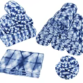 Blue and White Tie Dye Towels in Folded and Unfolded Styles for Home Use