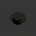 Black Top Hat Featuring Gear Decoration Red Ribbon And Brown Feathers