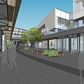 Modern Commercial Street Featuring Glass Facade Mixed Material Exterior And Spacious Plaza