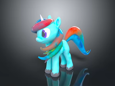 Blue Unicorn Pony Toy with Rainbow Mane Tail and Purple Eyes 3d model