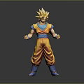 Anime Game Character With Golden Spiky Hair Blue Shirt Orange Pants And Standing Pose