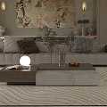 Modern Minimalist Sofa and Coffee Table Set with Pillows Vase Fruits and Decorative Painting