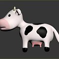 Cartoon Style Cow Toy With White Body Black Spots Pink Nose And Black Hooves
