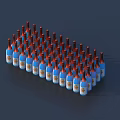 Neatly Arranged Blue Wine Bottles With Red Caps And Labels On Dark Background