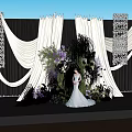 Elegant Sculpture Carving Design For Wedding Scene With Purple White Flowers And Curtains