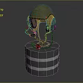 Yellow Safety Helmet with Headphones and Microphone on Metal Cylindrical Base