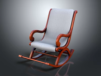 Leisure Rocking Chair With Comfortable Gray Fabric Seat Wooden Frame And Curved Armrests 3d model