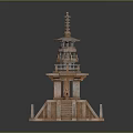 Traditional Multi tiered Pagoda Architecture Featuring Stone Base Staircase And Carved Railings