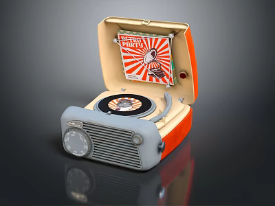 Vintage Retro Record Player Speaker System Open Case With Vinyl Record And Classic Design 3d model