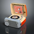 Vintage Retro Record Player Speaker System Open Case With Vinyl Record And Classic Design