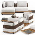 Light Colored Outdoor Sofa With Wicker Armrests And Wooden Frame Modules 3d model