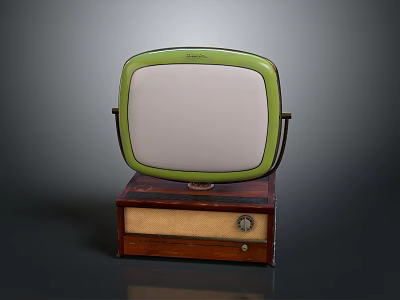 Vintage Computer Desktop With Green Frame Screen On Wooden Base And Classic Retro Design Elements 3d model