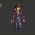 3D Pirate Character Model With Hat Long Hair Brown Coat And Boots